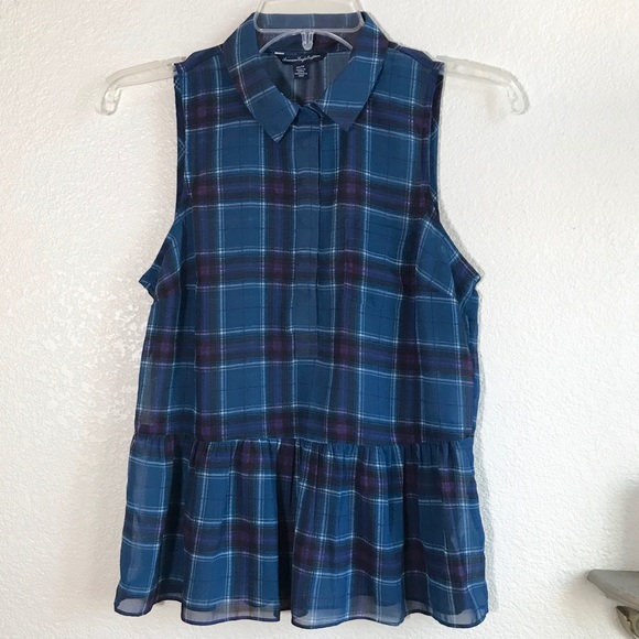American Eagle Outfitters Tops - American Eagle plaid sheer tank top blouse